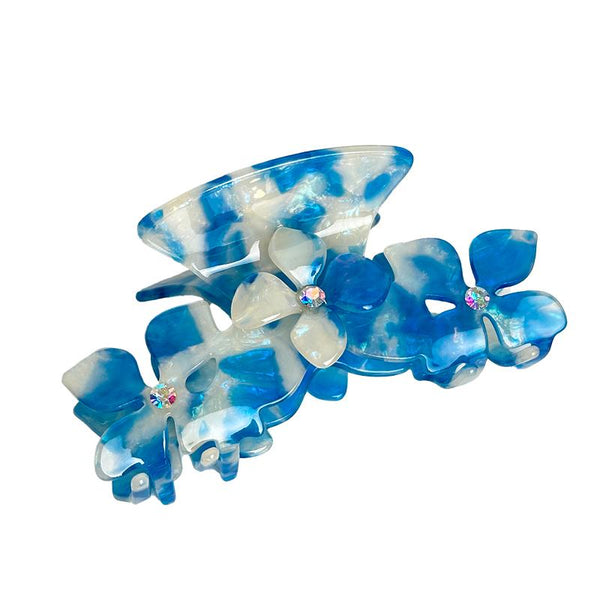 Quicolo - Acetate Hair claw clips,Hand-Made Hair Clips,Cute Flower Mixed Color Design for women Thin Thick hair,Hair Banana Barrettes for Girls Causal （Blue）